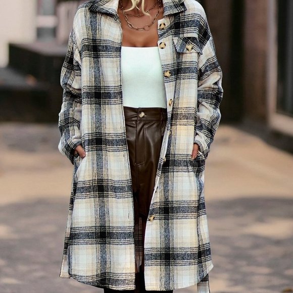 plaid print belted overcoat casual streetwear - Picture 3 of 7